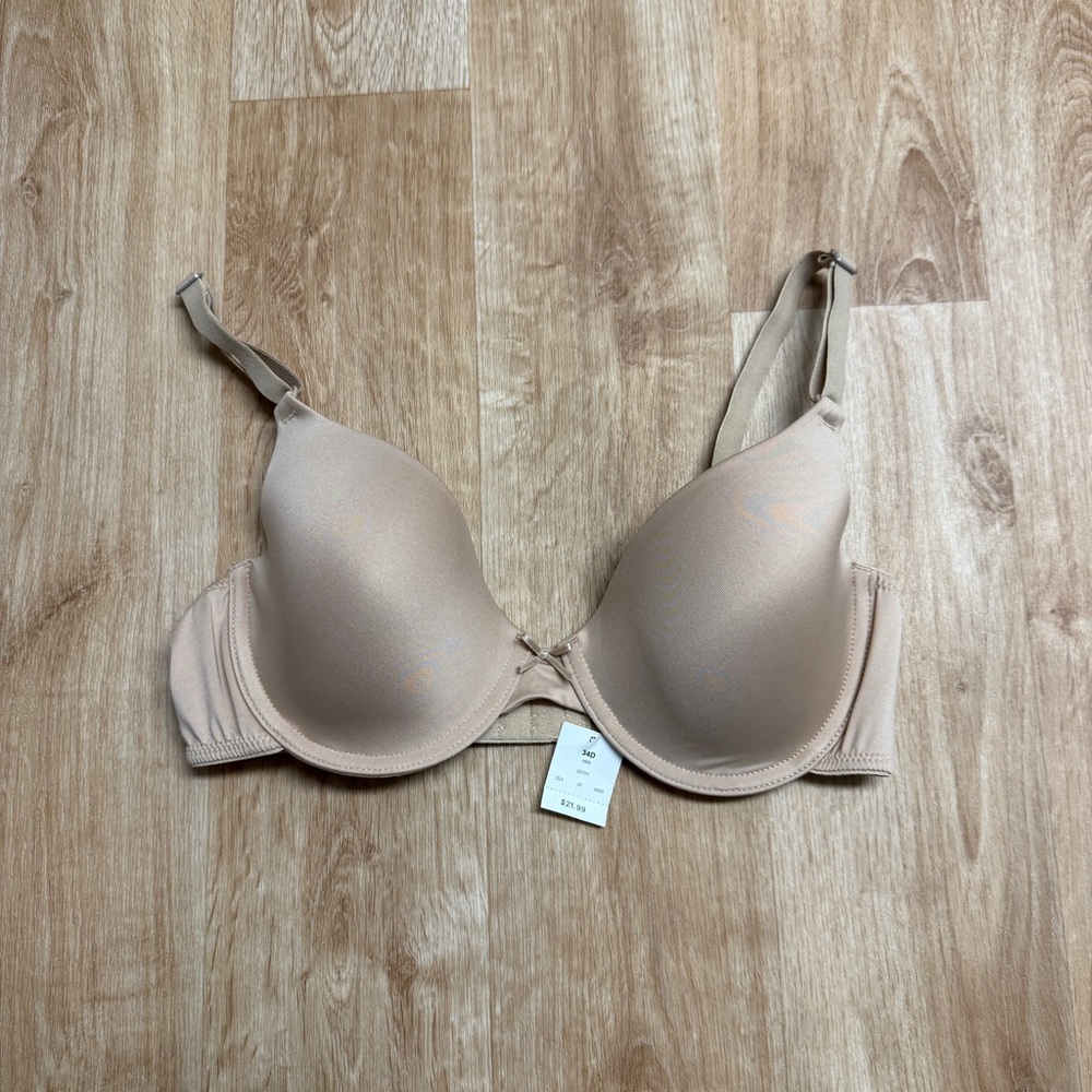 MAIDENFORM T-SHIRT BRA WIRED SIZE 34D BEIGE LIGHTLY LINED NEUTRAL BASIC NEW